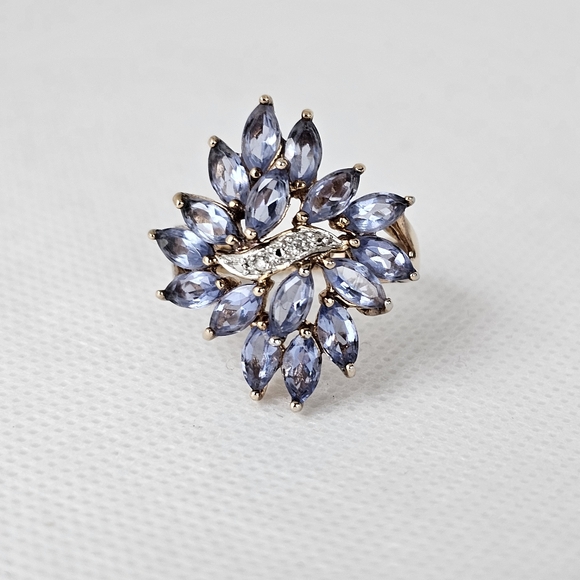 Gorgeous Waterfall Tanzanite & Diamond Ring Vermeil Size 7! - Picture 2 of 8